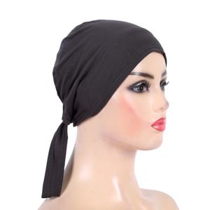 H048 일반 코튼 타이 백 모자 이슬람 터번 퓨어 컬러 스트레치 내부 Hijabs underscarf 여성 헤드 스카프 Hijab 보닛 아래