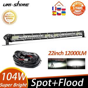 UNI-SHINE 22 인치 104W Led 라이트 바 12000LM 단일 행 Led 작업 운전 조명 오프로드 트럭 SUV ATV 트랙터 자동차 보트 12V 24V
