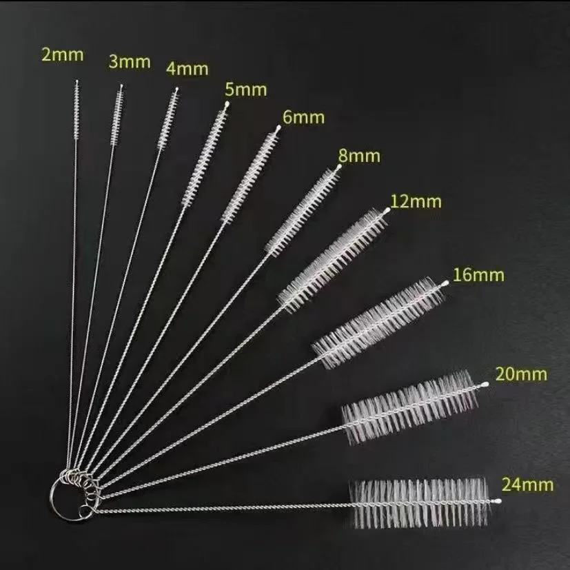 병 청소용 브러시, 10개 세트, 부드러운 스테인리스 스틸 헤어 브러시, 빨대 피펫 10개
