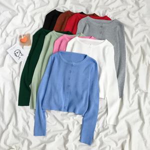 봄 가을 니트 가디건 여성 긴 소매 단추 전면 빈티지 Cardgian 탑 클래식 스타일 Simple Soild Color Chic