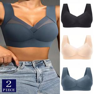 2PCS 여성 레이스 스포츠 브래지어 플러스 사이즈 원활한 브래지어 Bralette Backless 레이디 브래지어 조끼 여성 충격 방지 무선 L-3XL 수집