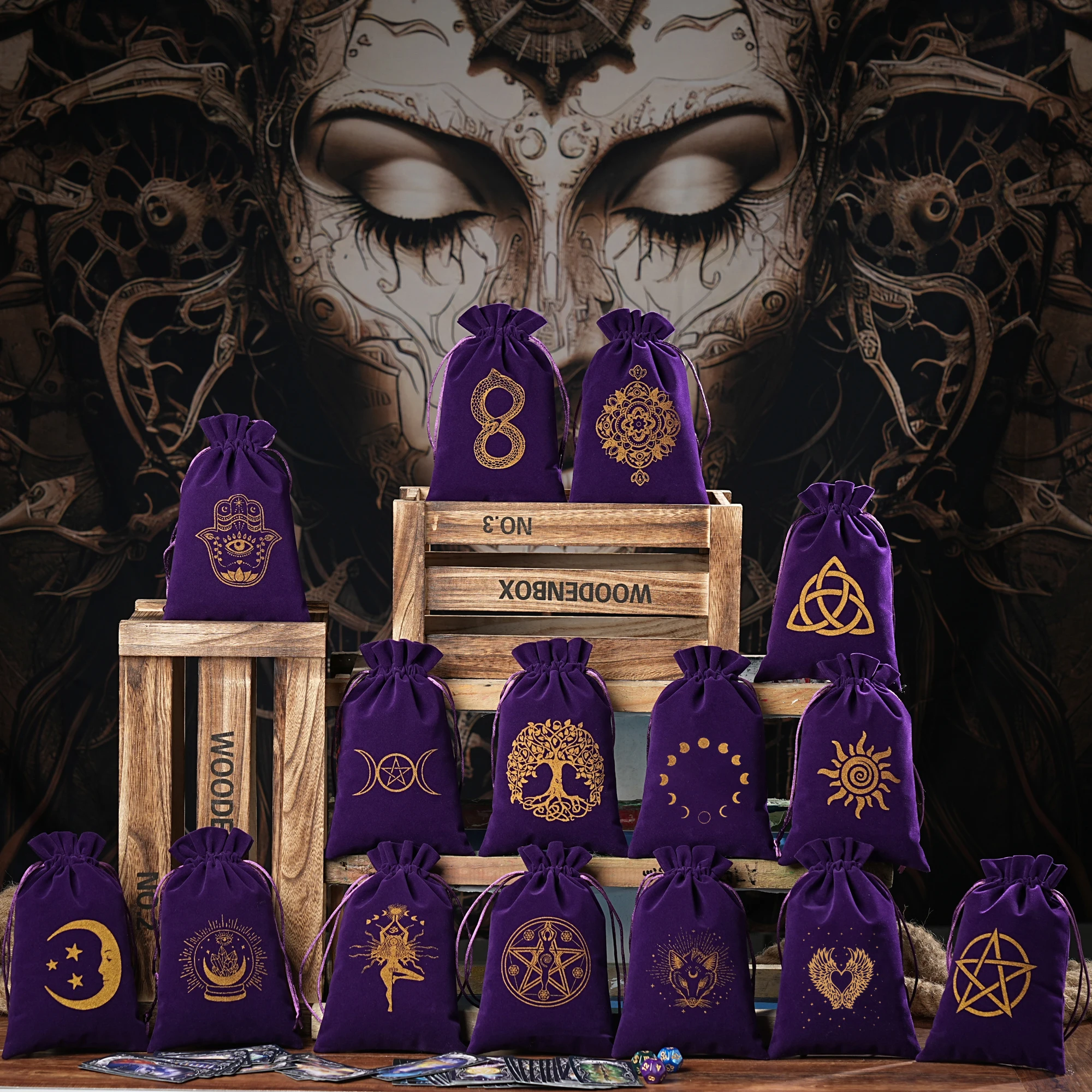 1pc 벨벳 타로 주머니, 보석 동전 메이크업 주사위 가방, 치유 크리스탈, 요술 용품을 들고 타로 카드 보관 가방