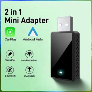 2025 새로운 유선 무선 CarPlay 2 in1 미니 어댑터 안드로이드 자동 스마트 박스 플러그 앤 플레이 자동 연결 OTA 업데이트 유니버설