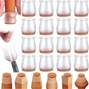 16pcs 실리콘 의자 다리 바닥 보호기, 투명 원형 의자 다리 커버, 소음 및 스크래치 감소를위한 실리콘 펠트 커버