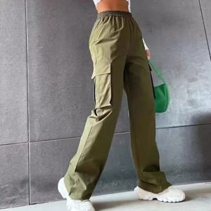 패션 여성 헐렁한 조깅 바지 캐주얼 통근 여성 세련된 스트레이트 카고 바지 탄성 높은 허리 우아한 대형 바지