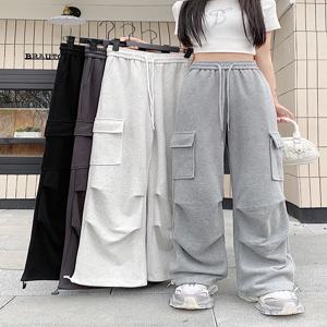 미국 Drawstring 디자인 카고 바지 여성 패션 힙합 streetwear 여성 바지 새로운 2024 여름 모든 경기 카고 바지