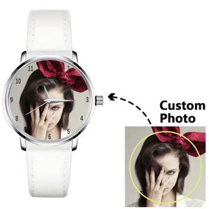 블랙 앤 화이트 가죽 쿼츠 시계 남녀공용, 맞춤형 개인 사진, 만화 브랜드 로고 선물