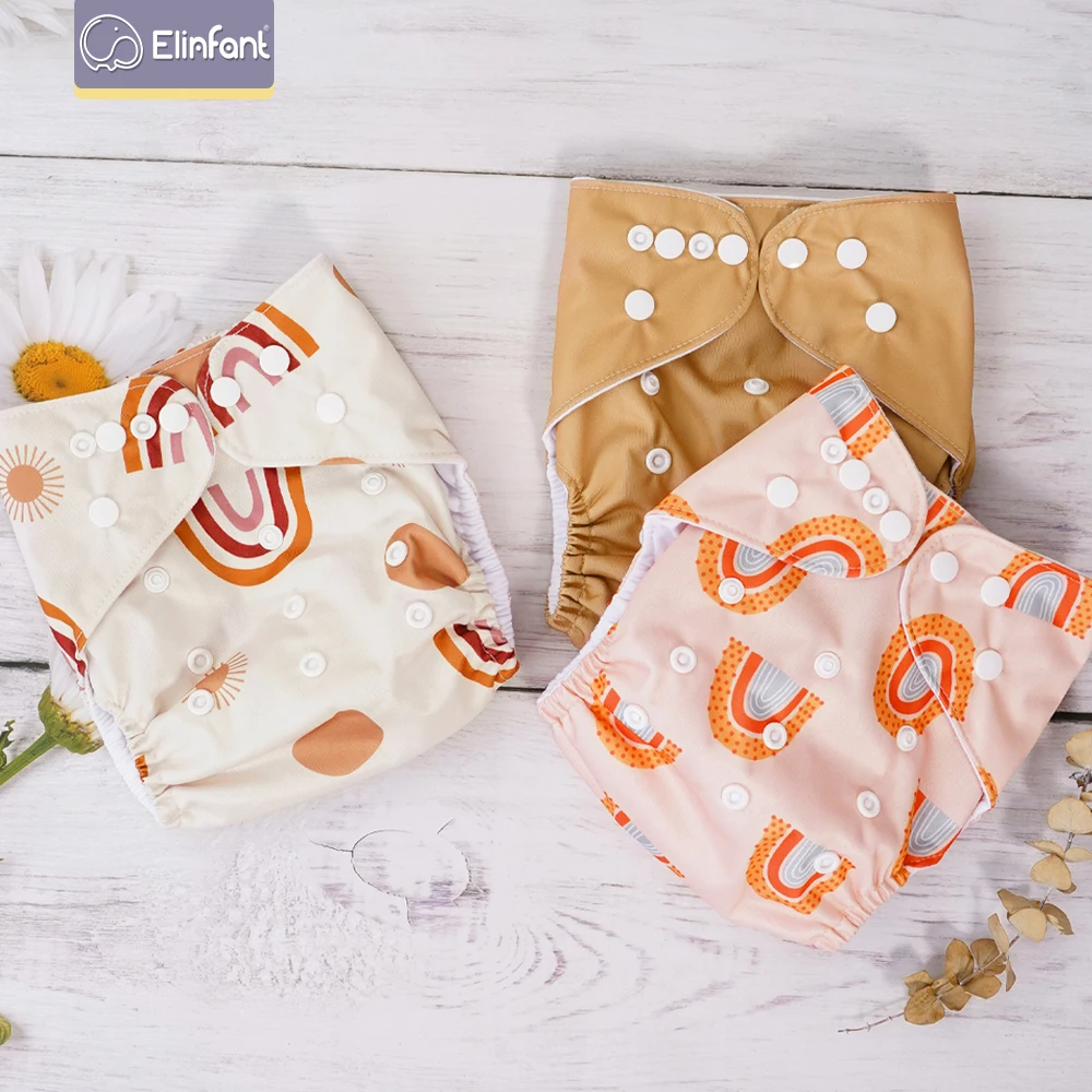 Elinfant 3PCS 빨 수있는 한 사이즈 천 기저귀 3-15kg 아기를위한 방수 재사용 가능한 천 기저귀