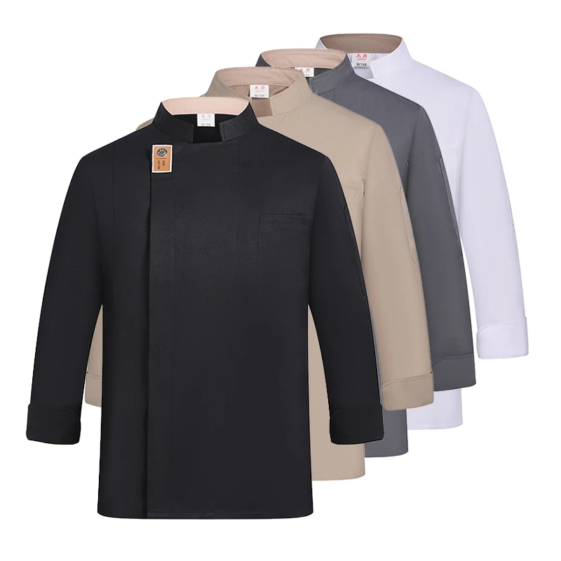 검은 요리사 유니폼 레스토랑 긴 소매 요리 코트 요리사 티셔츠 베이커 작업복 호텔 주방 의류 웨이터 작업복