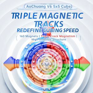 JudyCube Moyu AoChuang V6 5X5 UV 마그네틱 매직 스피드 큐브, 스티커리스 Aochuang 5x5 V6 전문 피젯 장난감
