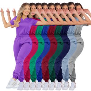 하이 퀄리티 스크럽 의사 의료 센터 유니폼 편안한 직원 스크럽 세트, 여성 뷰티 스파 살롱 튜닉 탑 및 바지 작업복