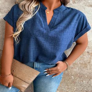 노치 브이넥과 배트윙 슬리브가 돋보이는 스타일리시하고 우아한 최신 봄 여름 여성 탑