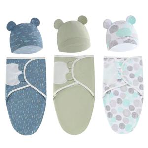 아기 담요 모자 세트 만화 인쇄 면화 신생아 Swaddle 조정 가능한 유아 잠자는 Swaddle 랩 올 시즌 0-6 개월