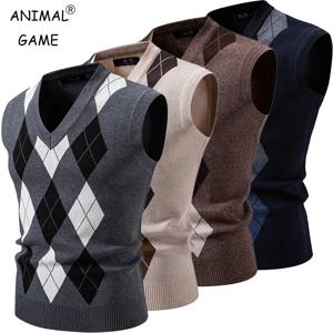 New Mens Argyle 니트웨어 조끼 V 넥 민소매 캐주얼 슬림 피트 풀오버 니트 스웨터 야외 streetwear 캐주얼 탱크 탑