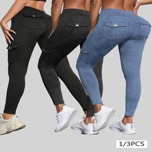 1/3 PCS 씻어 인쇄 작업 포켓 여성 레깅스 탄성 엉덩이 리프팅 피트니스 스타킹 2025 새로운 운동 바지 패션 streetwear