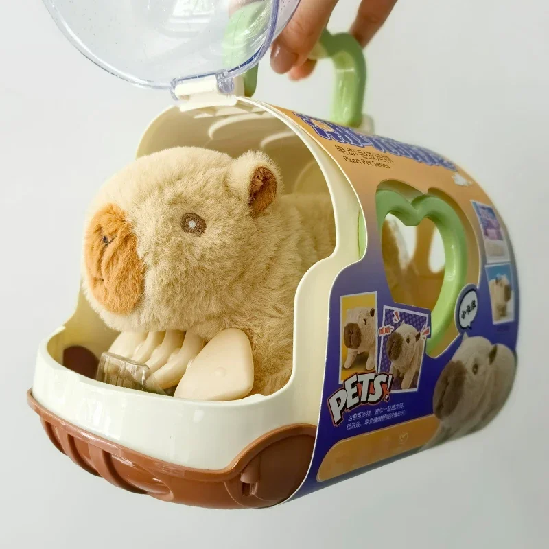 전기 Capybara 산책 인형 장난감 소리 어린이 전기 봉제 인형 장난감 동물 Capybara 플러시 그림 세트 무작위 색상