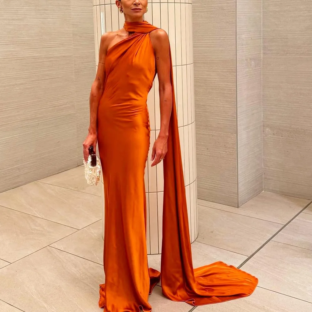 VEITCHE 우아한 여성의 부드러운 실크 새틴 롱 드레스 홀터넥 백리스 민소매 맥시 드레스 여름 레이디 롱 리본 파티 가운