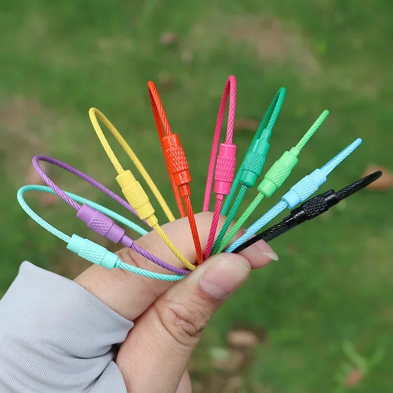 10개 다채로운 스테인리스 스틸 와이어 러기지 태그 키 체인 클립, 내구성 좋고 설치 간편, 여행 및 일상용으로 적합