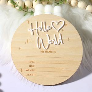 일스티드 아크릴 헬로 월드 신생아 이름표 하트 모양 아기 출생 알림판 나무 원판 신생아 사진 촬영 소품