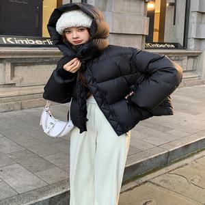 FSMG 패션 솔리드 파카 다운 코튼 패딩 후드 코트 여성용 크롭 코튼 퍼퍼 자켓 두꺼운 코튼 패딩 여성 오버 코트