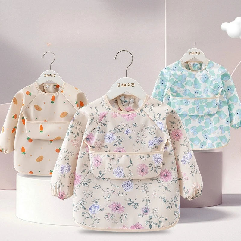 1PC 아기 턱받이 방수 긴팔 앞치마 쌀주머니 수유 블라우스 유아 턱받이 어린이 여름 얇은 턱받이