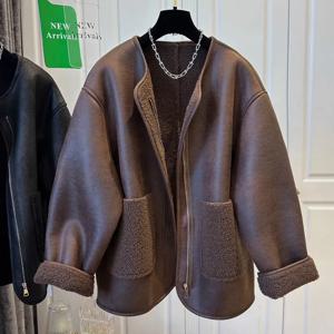 여성용 귀여운 지퍼 퍼 패치워크 원피스 라운드넥 코트 탑 따뜻한 캐주얼 겨울 베스트셀러 코트 및 재킷