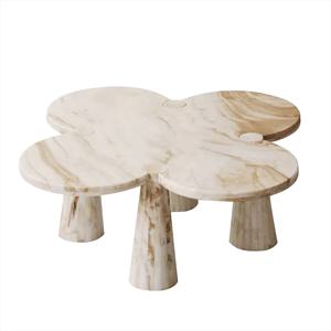 낮은 높이 대리석 커피 테이블 40cm, 카라라 라운드 플라워 거실 테이블, 작은 공간을 위한 손으로 광택 처리된 현대적인 센터 테이블