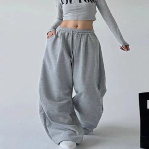 Y2K 하라주쿠 와이드 레그 스웨트 팬츠 여성 streetwear baggy oversize 그레이 스포츠 바지 하이 웨이스트 드로우 스트링 캐주얼 조깅 바지
