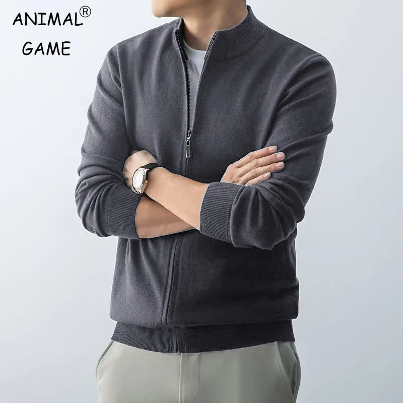 동물 게임 남성용 지퍼 가디건 스웨터 슬림핏 스웨터 스탠드 니트웨어 점퍼 따뜻한 겨울 블라우스 지퍼 롱 스웨트코트