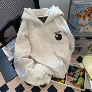 루즈핏 아메리칸 스타일 헤비 블랙 8 당구 프린트 후드티 남녀 커플 봄 가을 겨울 아우터웨어