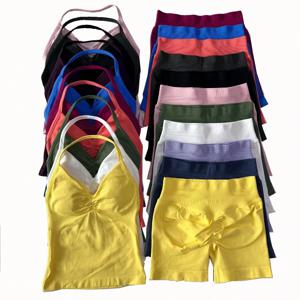 디요가 2피스 임팩트 짐 세트 탱크탑 하이웨이스트 스크런치 심리스 쇼츠 짐 슈트 피트니스 의류 액티브웨어 운동복