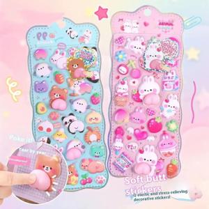 어린이 귀여운 만화 3D 방귀 복숭아 입체 스티커 입체적인 사랑스러운 동물 스트레스 해소 스티커 DIY 장식 스티커 용품