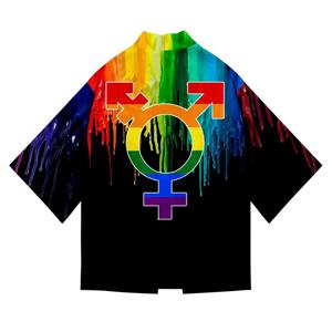 일본식 기모노 하오리 남성 여성 카디건 무지개 깃발 레즈비언 게이 전통 일본 의류 아시아 셔츠 옷