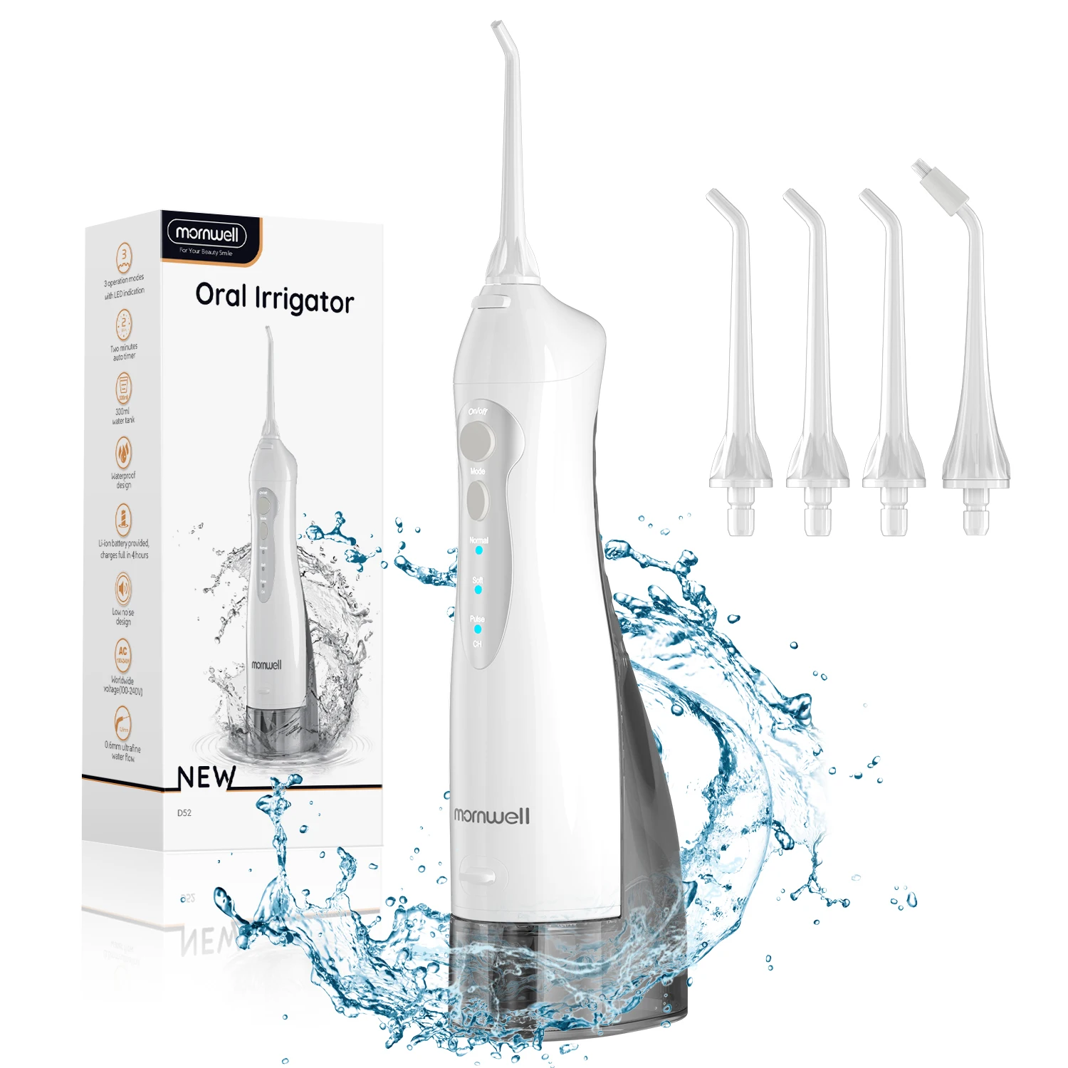 구강 Irrigator D52 휴대용 치과 물 Flosser USB 충전식 워터 제트 치실 치아 선택 4 제트 팁 300ml 3 가지 모드 치아 청소