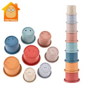 아기 장난감 스태킹 컵 밀짚 모래 시계 환경 접이식 타워 목욕 놀이 물 세트 유아용 조기 교육 완구