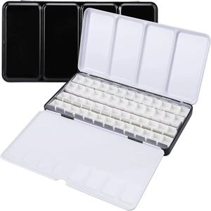 Bview 아트 금속 수채화 주석 접이식 팔레트, 대형 수채화 트레이 팔레트, 아티스트용 빈 수채화 하프 팬 52 개 포함