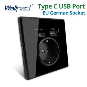 Type-C 인터페이스 콘센트 아크릴 거울 크리스탈 패널 검은 벽 EU 러시아 스페인 프랑스어 소켓 USB 충전 5V 2100mA 홀더