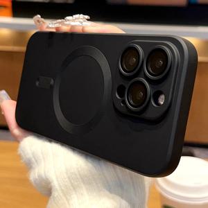 오리지널 매트 실리콘 마그네틱 케이스, 아이폰 15, 13, 11, 12, 14, 16 프로 맥스 플러스 맥세이프 케이스, 무선 충전 커버 액세서리