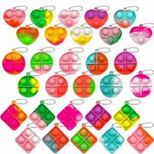 30PCS Pop Fidget Toys 미니 팝 키 체인 유아 장난감 Fidgets 팩 감각 장난감 대량 팩 압력 감소 파티 호의 선물