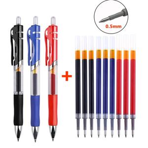 13Pcs 세트 Ballpen 개폐식 젤 펜 블랙 레드 블루 잉크 0.5mm 볼펜 교체 가능 리필 사무실 학교 용품 편지지
