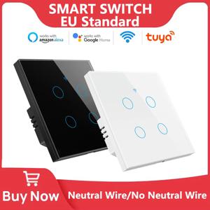 스마트 스위치 EU WiFi Smartlife 중립선/중립선 없음 터치 라이트 스위치 220V Alexa Google 홈 1/2/3/4 Gang과 함께 작동