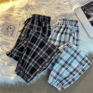 바지 여성 새로운 발의 무리 패션 느슨한 검은 격자 무늬 여름 하라주쿠 학생 streetwear 하렘 긴 바지 여성 세련된