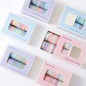 20 롤 Washi 테이프 세트 DIY 예술 공예를위한 간단한 얇은 마스킹 테이프 선물 포장 저널링 스크랩북 라벨링 코딩 데코