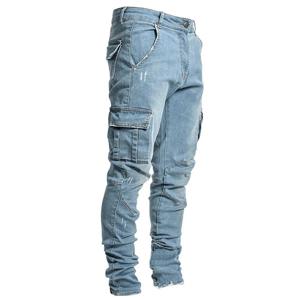패션 streetwear 찢어진 스키니 청바지 남성 사이드 멀티 포켓 데님 카고 바지 슬림 피트 Pantalones Hombre Soft Elastic Joggers