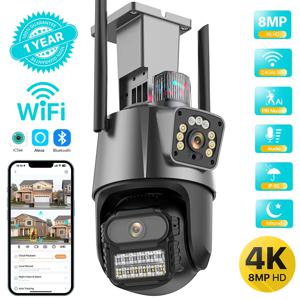 야외 Wifi PTZ 카메라 4K 8MP HD 듀얼 렌즈 듀얼 스크린 카메라 AI 자동 추적 4MP 비디오 감시 경찰 조명 경보 iCSee