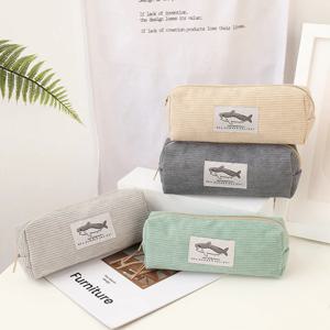 귀여운 코듀로이 연필 케이스 작은 상어 자수 펜 가방 파우치 선물 소녀 & 어린이 학교 사무용품 주최자 용품