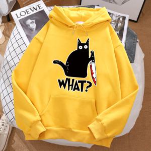칼을 들고 귀여운 작은 검은 고양이 남자 까마귀 거리 양털 Hoody Hipster 가을 운동복 힙합 의류 여자