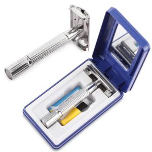 남성용 면도기, 접이식 면도칼, 얼굴털 제거용 스테인리스 스틸 직선 면도기, 이발사 도구, 10개 면도날 포함