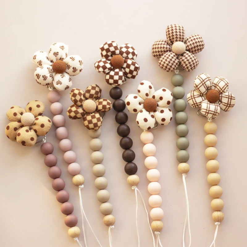 아기 젖꼭지 홀더 아기를위한 꽃 실리콘 더미 클립 Teether 펜던트 신생아 물건 선물 아기 장난감 0-6 개월 액세서리