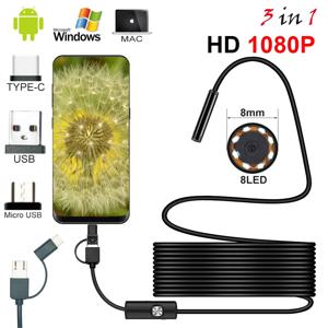 안드로이드 PC 용 8 LED 1/2/5M 유연한 케이블 방수 검사 내시경이있는 새로운 8mm 내시경 카메라 1080P HD USB 내시경